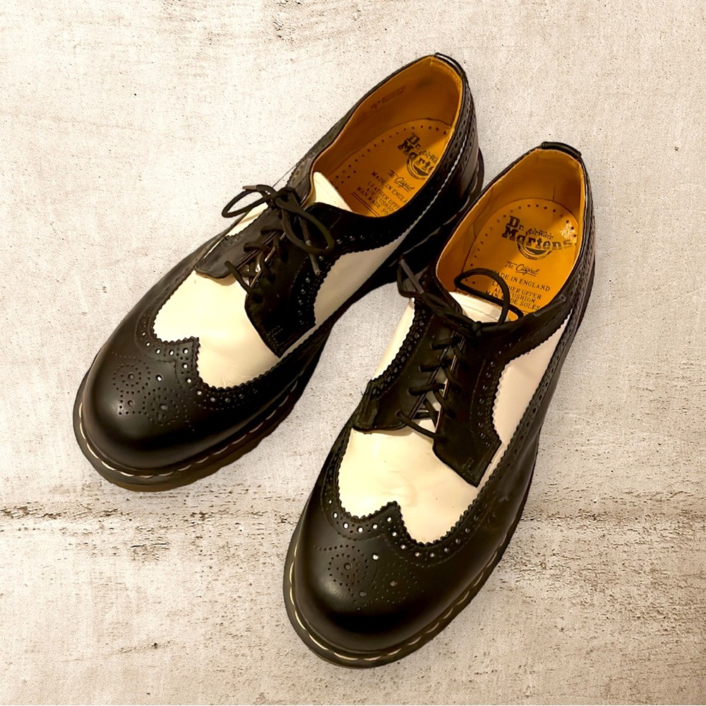Vintage Dr. Martens 3989/34 Black White Brogue Wingtip UK 12 Made in England